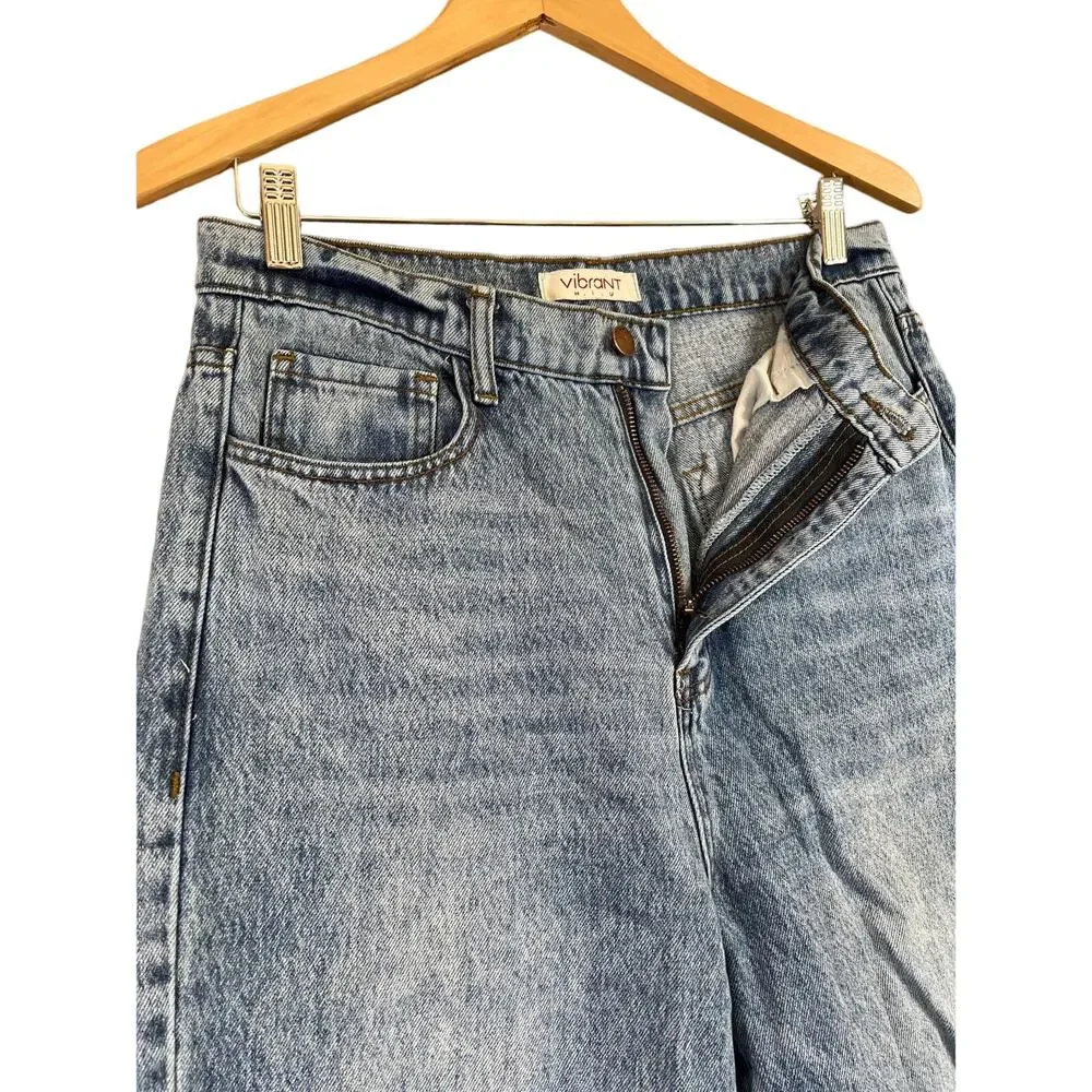 Vibrant MIU Jeans Womens 11 Stonewash High Rise Wide Flare Raw Hem Distressed
